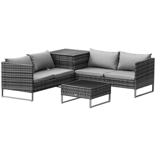 4-Piece Rattan Patio Furniture Set with Cushions & Storage Trunk