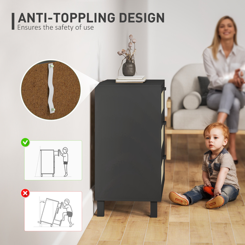 Elegant 3-Drawer Rattan Storage Cabinet - Versatile Organizer for Any Space