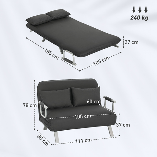 Stylish Convertible Sofa Bed - Transformable Comfort with Pillows