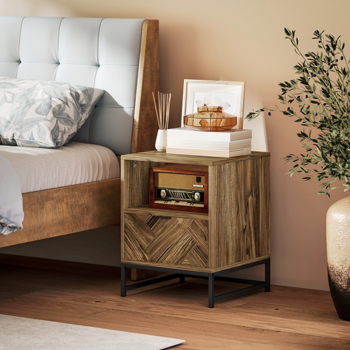 Stylish Industrial Bedside & Sofa Table with Storage Drawer
