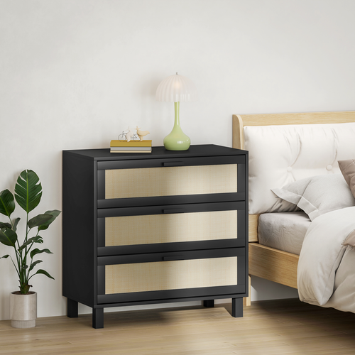 Elegant 3-Drawer Rattan Storage Cabinet - Versatile Organizer for Any Space