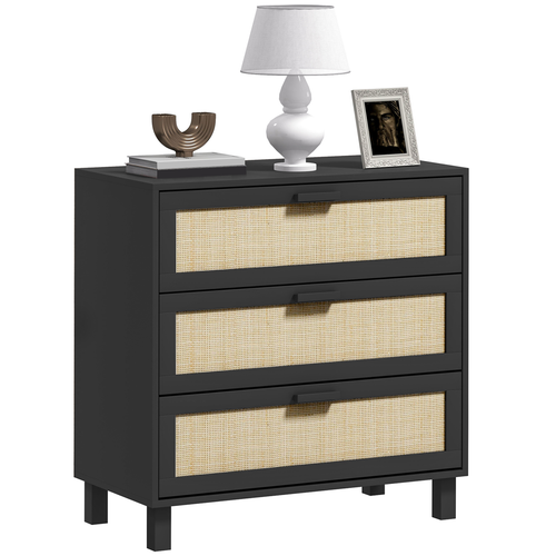 Elegant 3-Drawer Rattan Storage Cabinet - Versatile Organizer for Any Space
