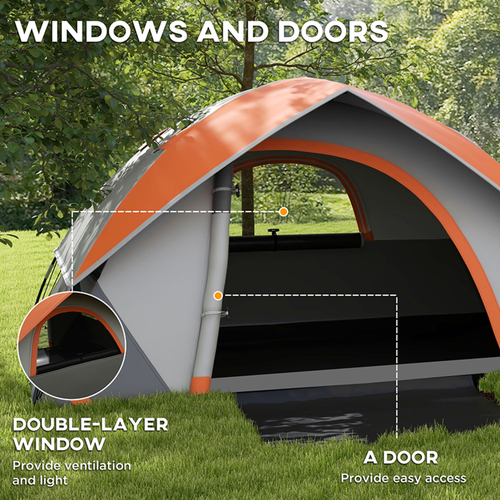 Camping Tent, 4-5 Man Family Tent, Grey and Orange