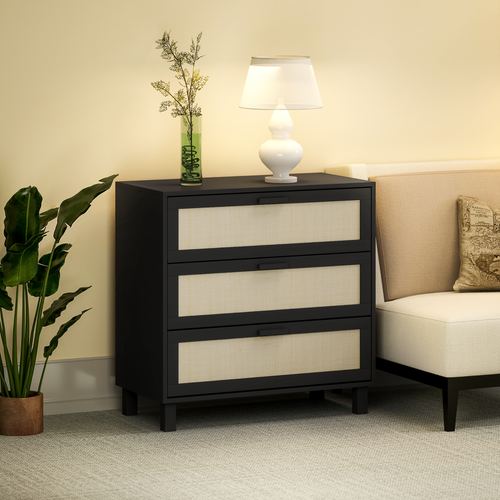 Elegant 3-Drawer Rattan Storage Cabinet - Versatile Organizer for Any Space