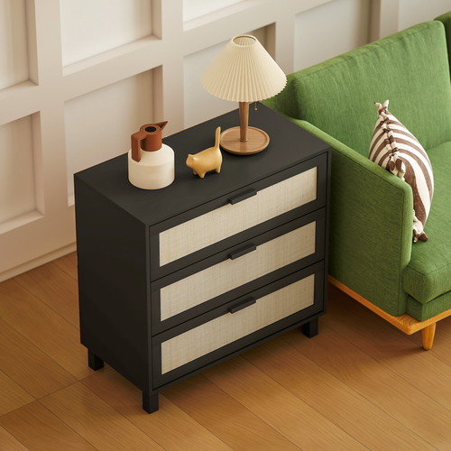 Elegant 3-Drawer Rattan Storage Cabinet - Versatile Organizer for Any Space