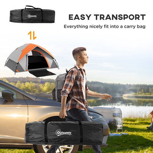 Camping Tent, 4-5 Man Family Tent, Grey and Orange