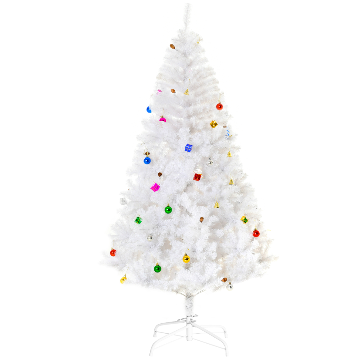 6ft Snowy Artificial Christmas Tree with Metal Stand and Colorful Ornaments
