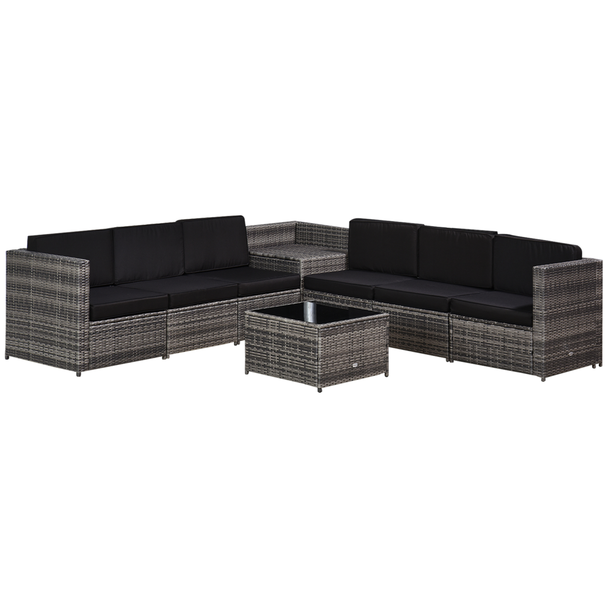 6-Seater Rattan Outdoor Sofa Set with Cushions – Grey