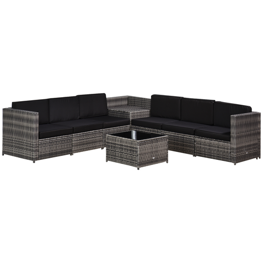 6-Seater Rattan Outdoor Sofa Set with Cushions – Grey