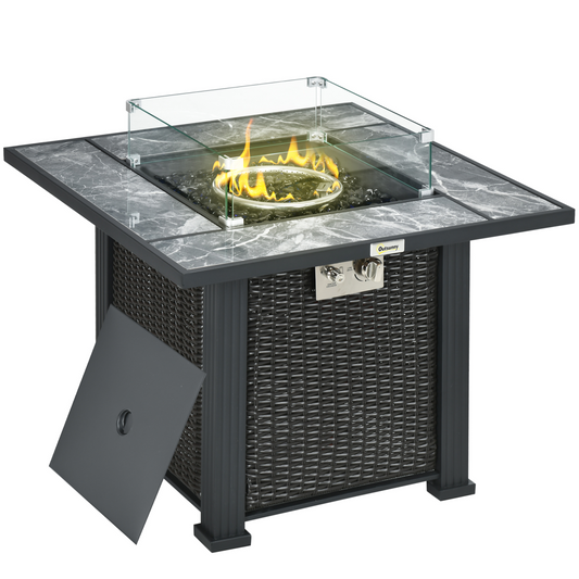 50,000 BTU Gas Fire Pit Table for Patio with Rain Cover Windscreen