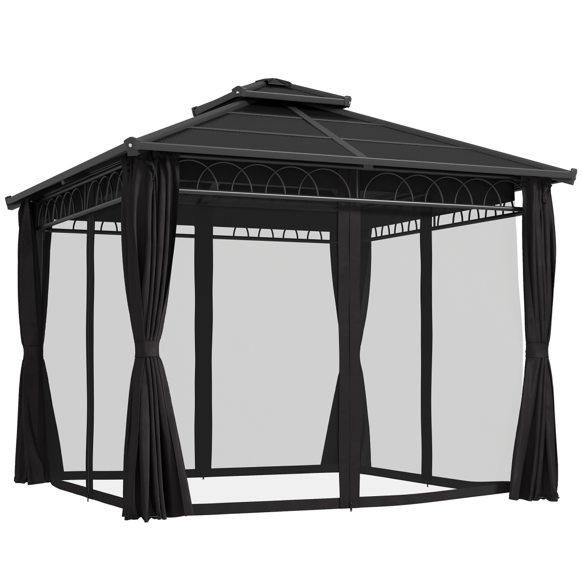 3x3m Double Roof Hard Top Gazebo with Mesh Nettings & Curtains
