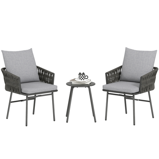 5-Piece Rattan Bistro Set - Stylish Outdoor Table & Cushions in Grey