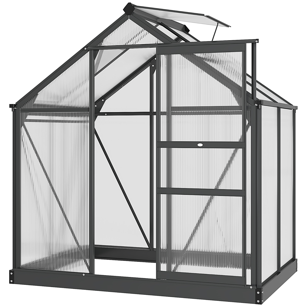Walk-In Polycarbonate Garden Greenhouse, Aluminium Frame, Sliding Door 6x4ft