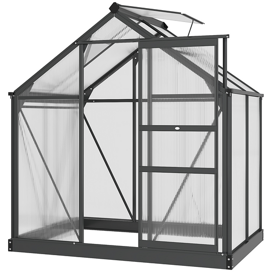 Walk-In Polycarbonate Garden Greenhouse, Aluminium Frame, Sliding Door 6x4ft