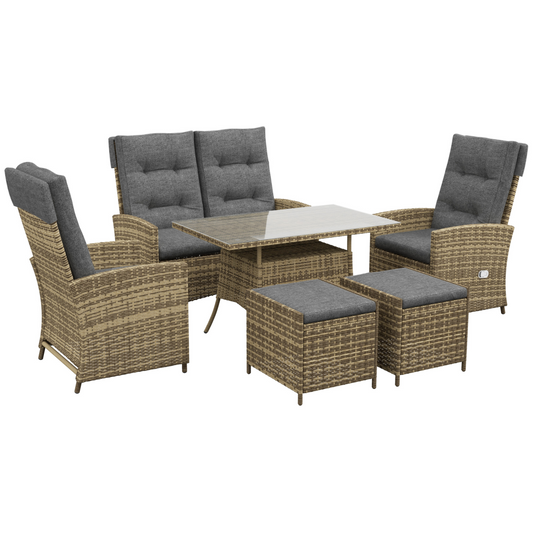 6-Piece Rattan Outdoor Table & Chairs Set with Cushions, Grey
