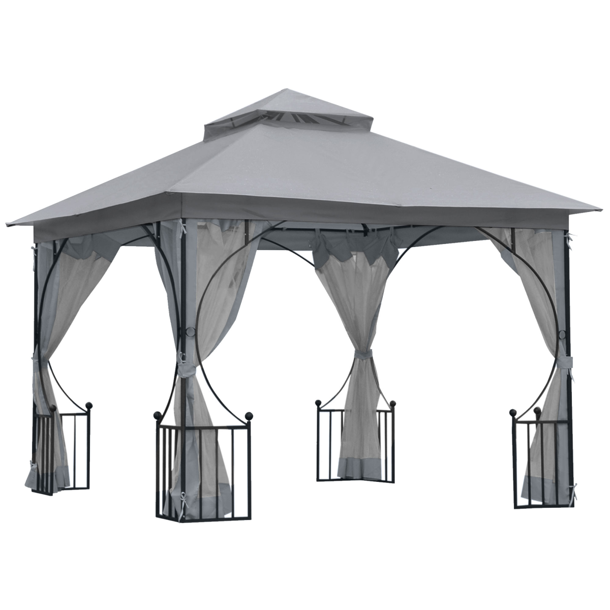 3x3m Gazebo with Mesh Sides, Sun Shade & Privacy Screen