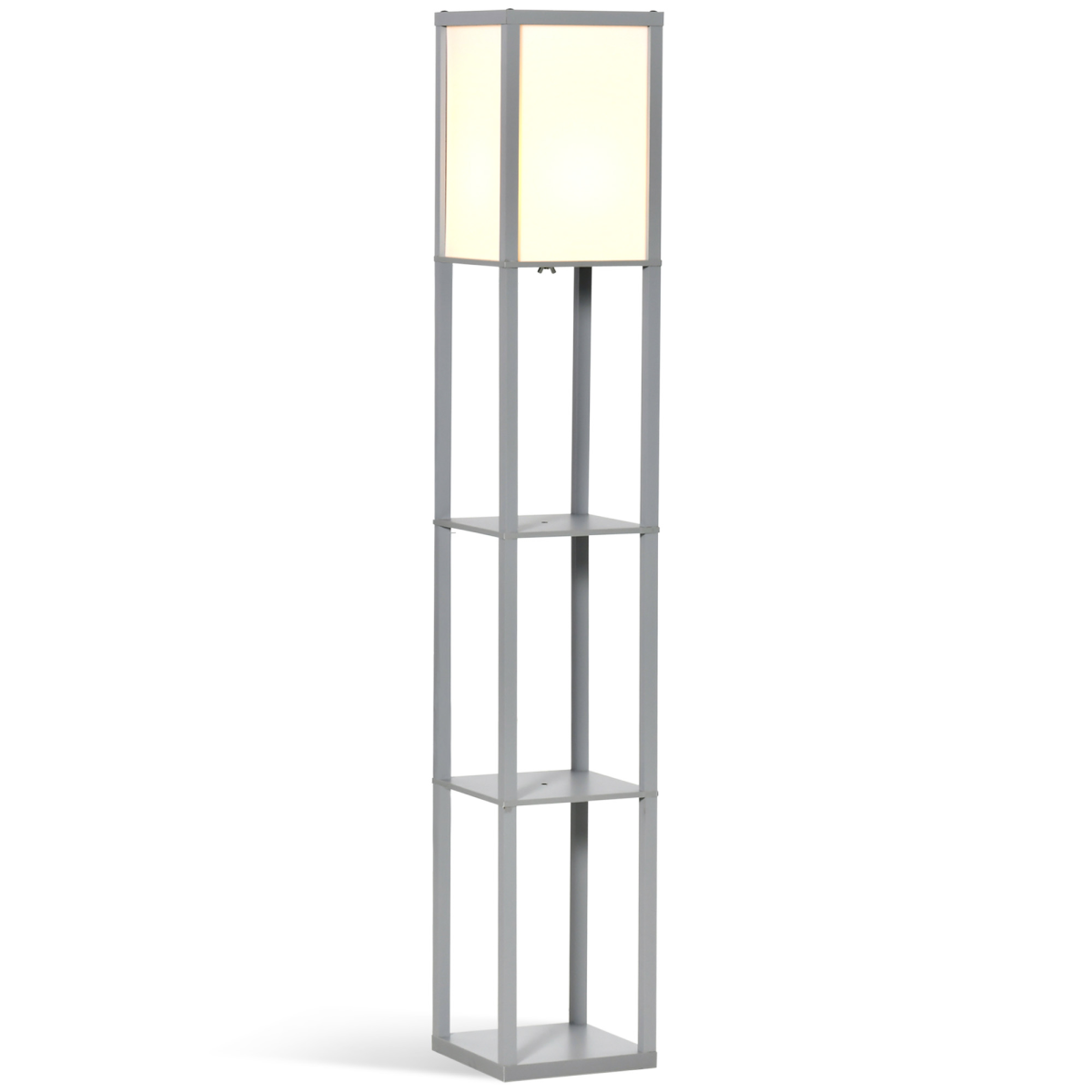 Grey 3-Tier Floor Lamp with Storage Shelves and Foot Switch