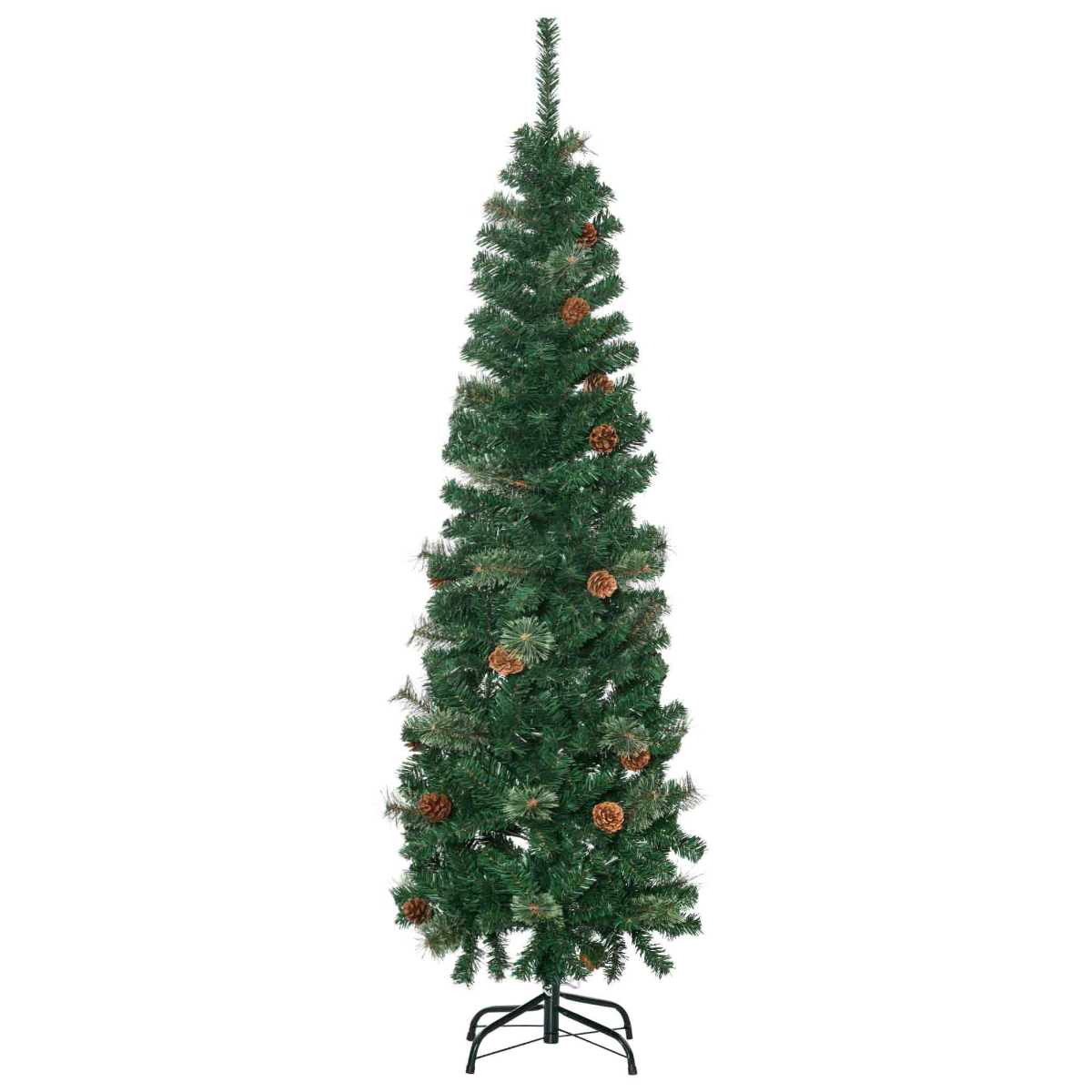 5.5ft Slim Artificial Christmas Tree with Pine Cones - Easy Setup (HOMCOM)