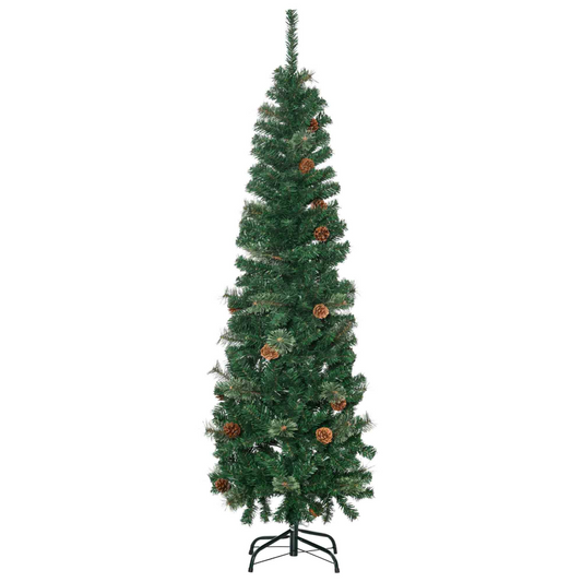 5.5ft Slim Artificial Christmas Tree with Pine Cones - Easy Setup (HOMCOM)