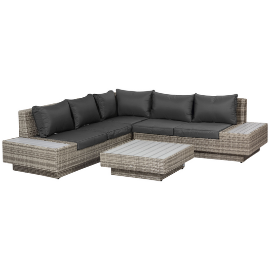 5-Piece Outdoor PE Rattan Corner Sofa Set with Cushions and Table - Light Grey