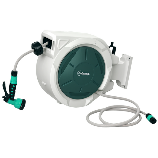 30m Retractable Wall-Mounted Hose Reel with Lock, Grey