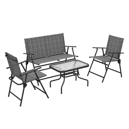 4-Piece Patio Set: Table, 2 Foldable Chairs & Loveseat