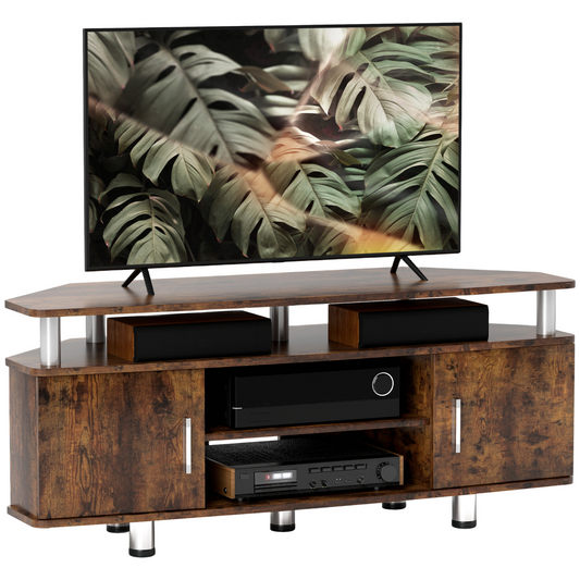 Rustic Brown TV Unit Cabinet with Storage & Shelves - Stylish & Functional!