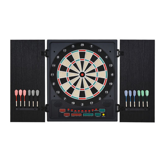 LED Dartboard with Digital Scoreboard, 27 Games, Cabinet & Storage