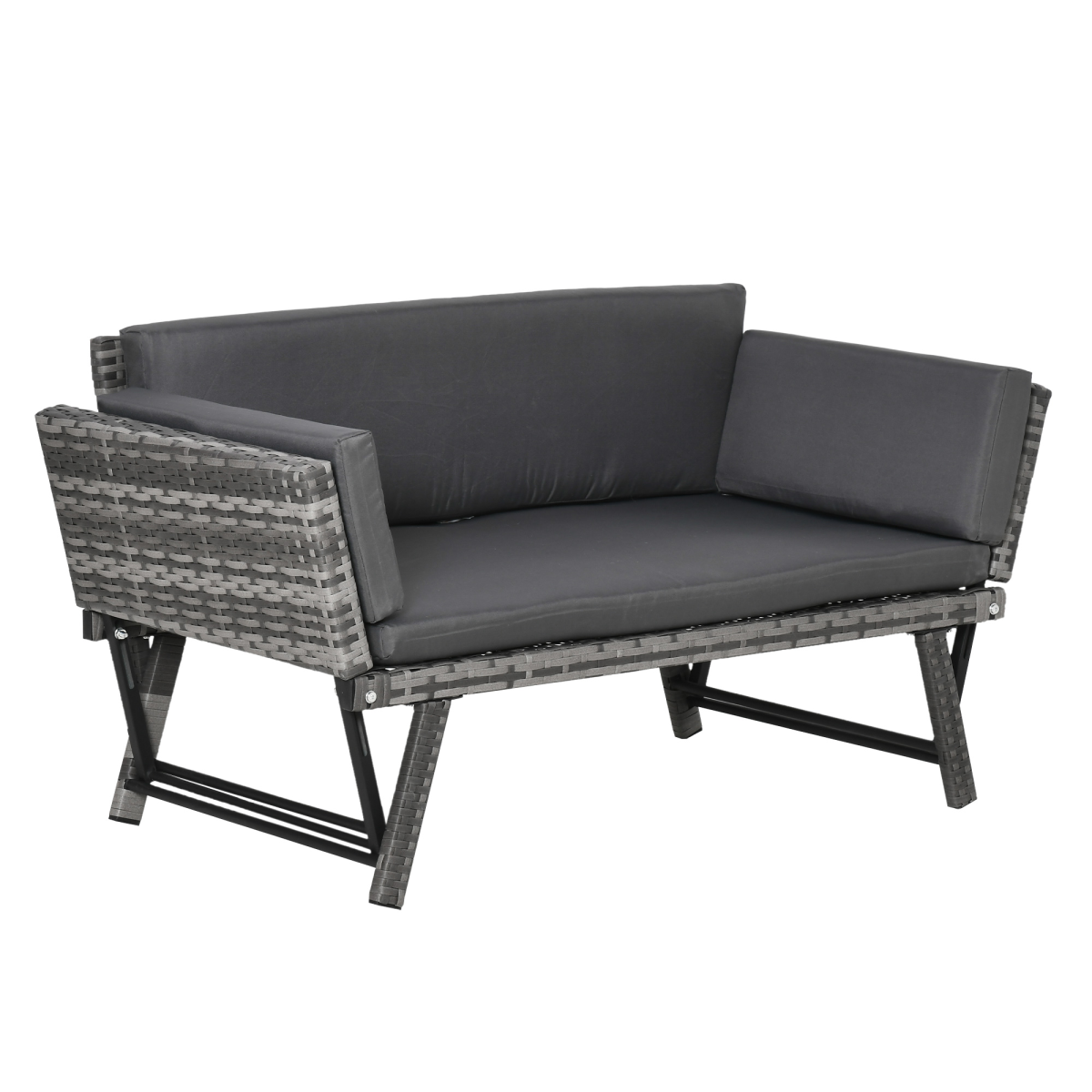 2-in-1 Rattan Folding Daybed Sofa - Grey Cushions Included