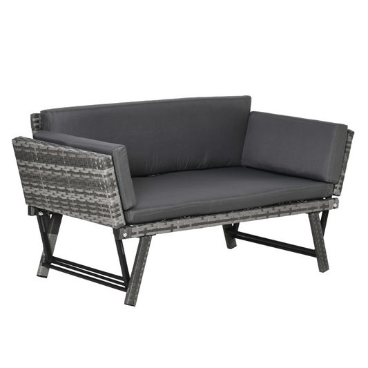 2-in-1 Rattan Folding Daybed Sofa - Grey Cushions Included