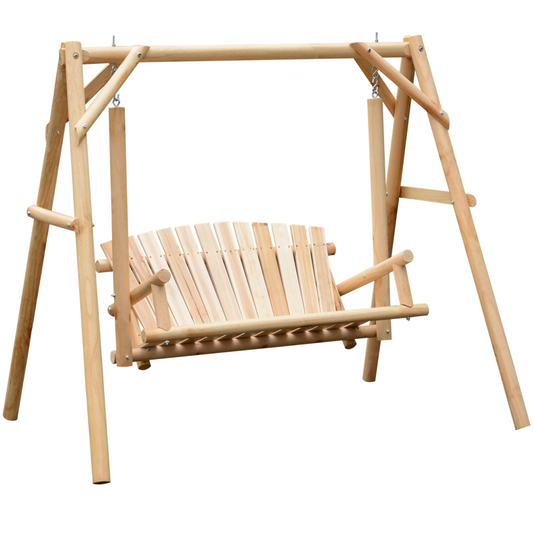 Rustic Outdoor 2-Seater Porch Swing - Wooden Patio Bench with Armrests