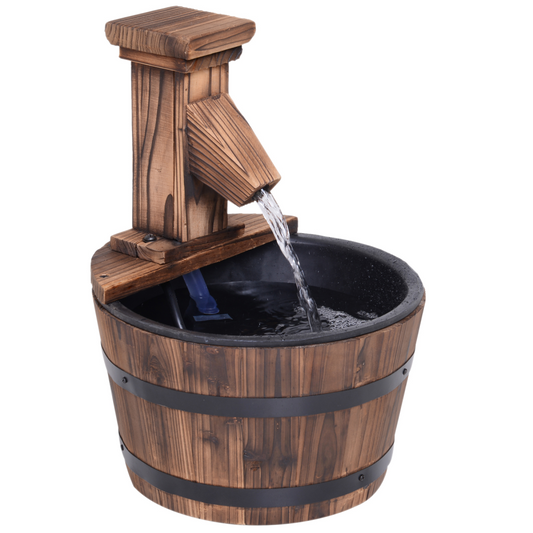 Wood Barrel Pump Water Fountain for Patio and Garden - Electric Water Feature