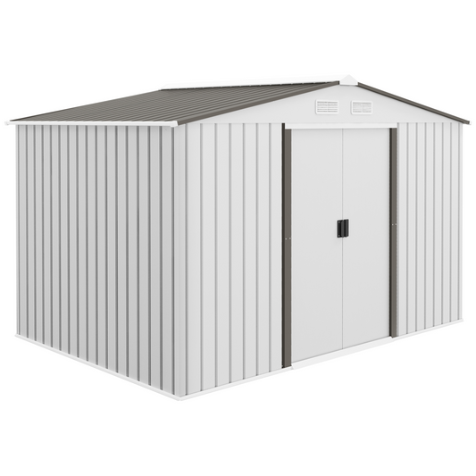 Premium Large Garden Shed Storage with Sliding Doors - Metal Roof, Silver