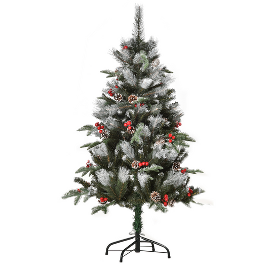4ft Snow-Dipped Christmas Tree with Foldable Berries & Pinecones - Green/White