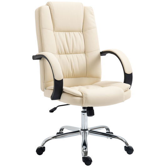 PU Leather Executive Office Chair - High Back, Height Adjustable, Beige