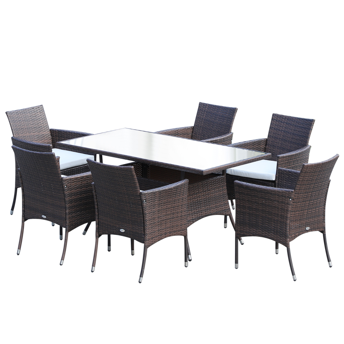 7-Piece Rattan Garden Dining Set - Rectangular Table & Chairs