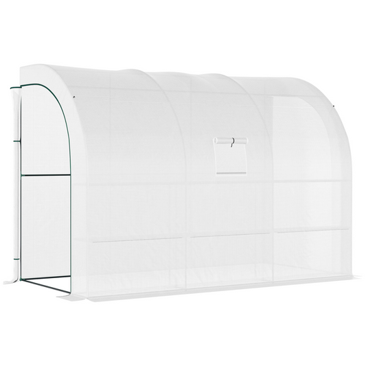Lean-To Greenhouse with Shelves, 300x150x213 cm, White