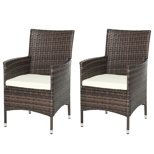 Two-Seater Outdoor Rattan Armchairs with Cushions – Mixed Brown