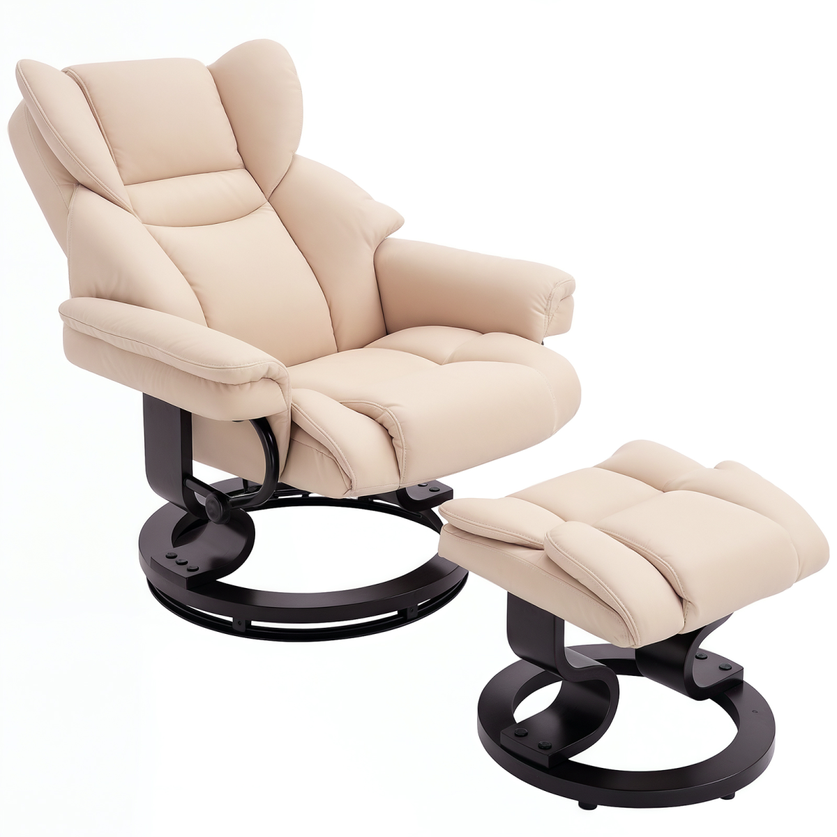 Lux Cream PU Leather Manual Recliner Armchair with Footstool