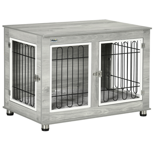 PawHut Modern Dog Crate End Table with Cushion - Double Doors