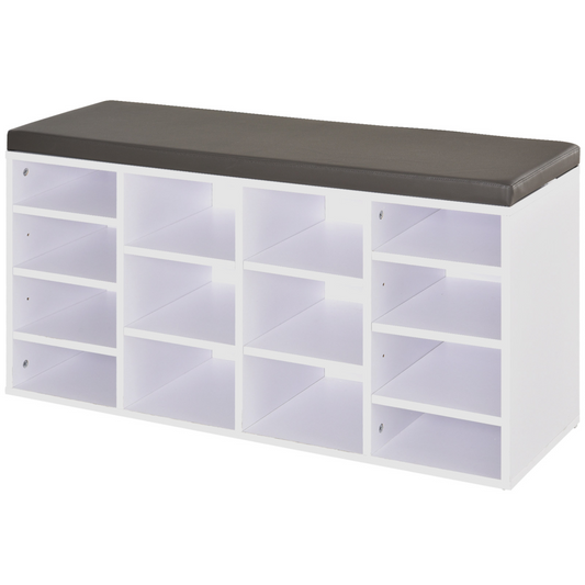 Stylish PU Leather 14-Compartment Shoe Storage Bench for Ultimate Organization
