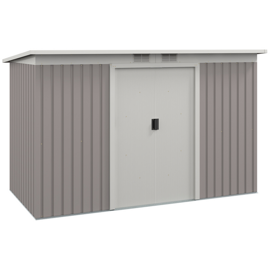Light Grey Metal Garden Storage Shed with Tool Box, 280x130x158-172cm