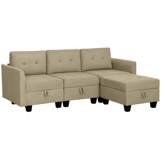Convertible Modular Sectional Sofa with Storage & Wood Frame Light Brown