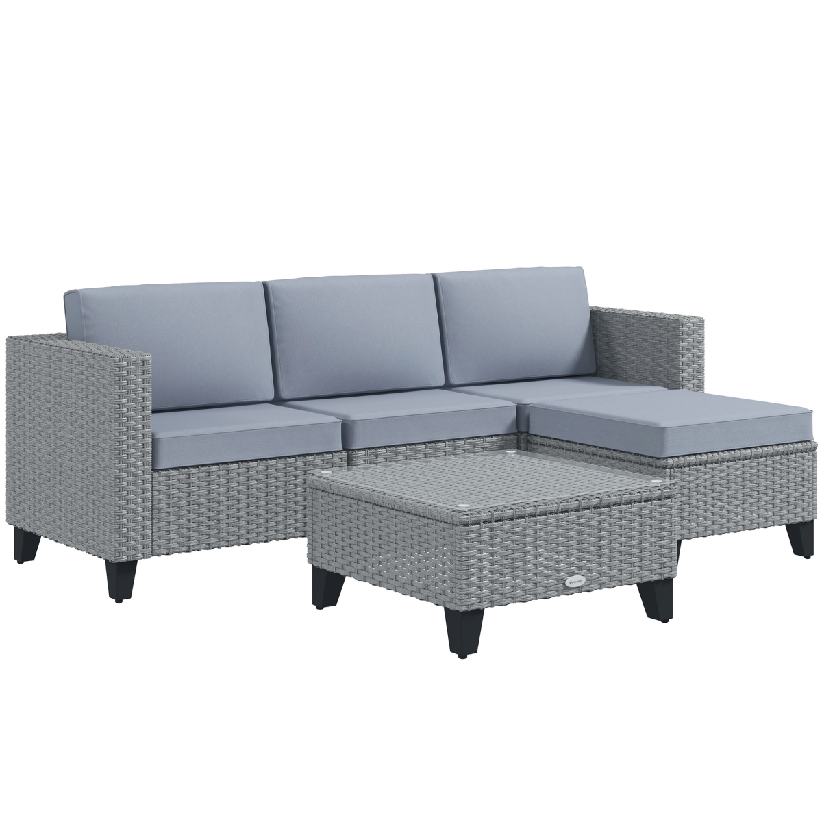 5-Piece Grey Rattan Garden Set with Glass Coffee Table