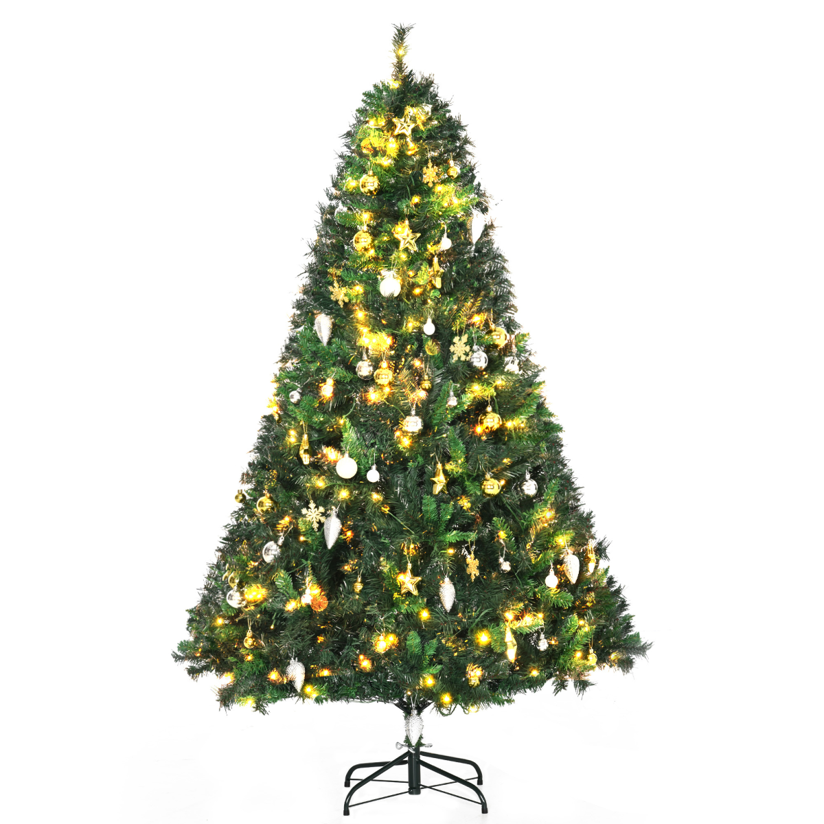 1.8m Pre-Lit Artificial Christmas Tree with 200 LEDs, Decorative Balls & Stand