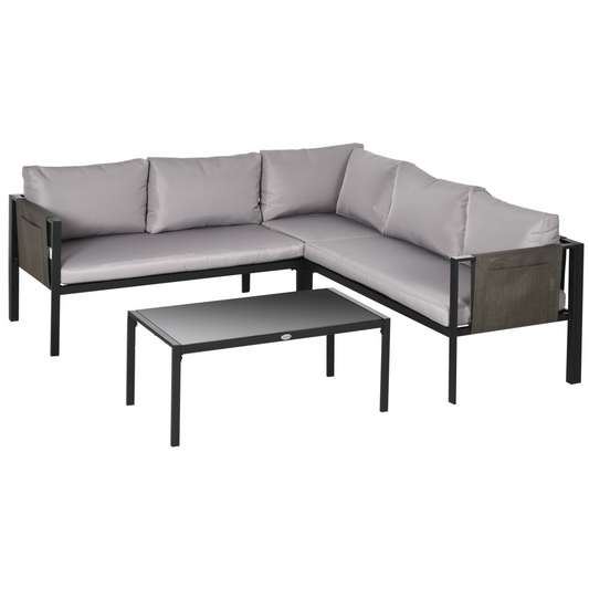 4-Piece Modular Garden Set: Corner or Linear Layout, Light Grey