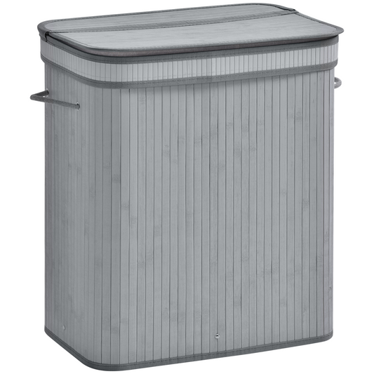 100L Flip-Lid Bamboo Laundry Basket - Grey, Durable & Space-Saving