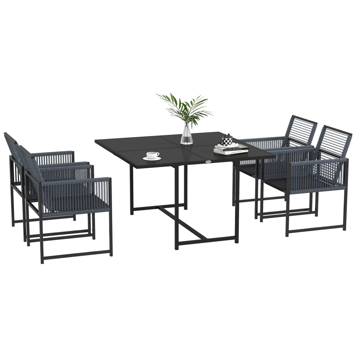 5-Piece Patio Dining Set with Foldable Back - Poolside, Dark Grey