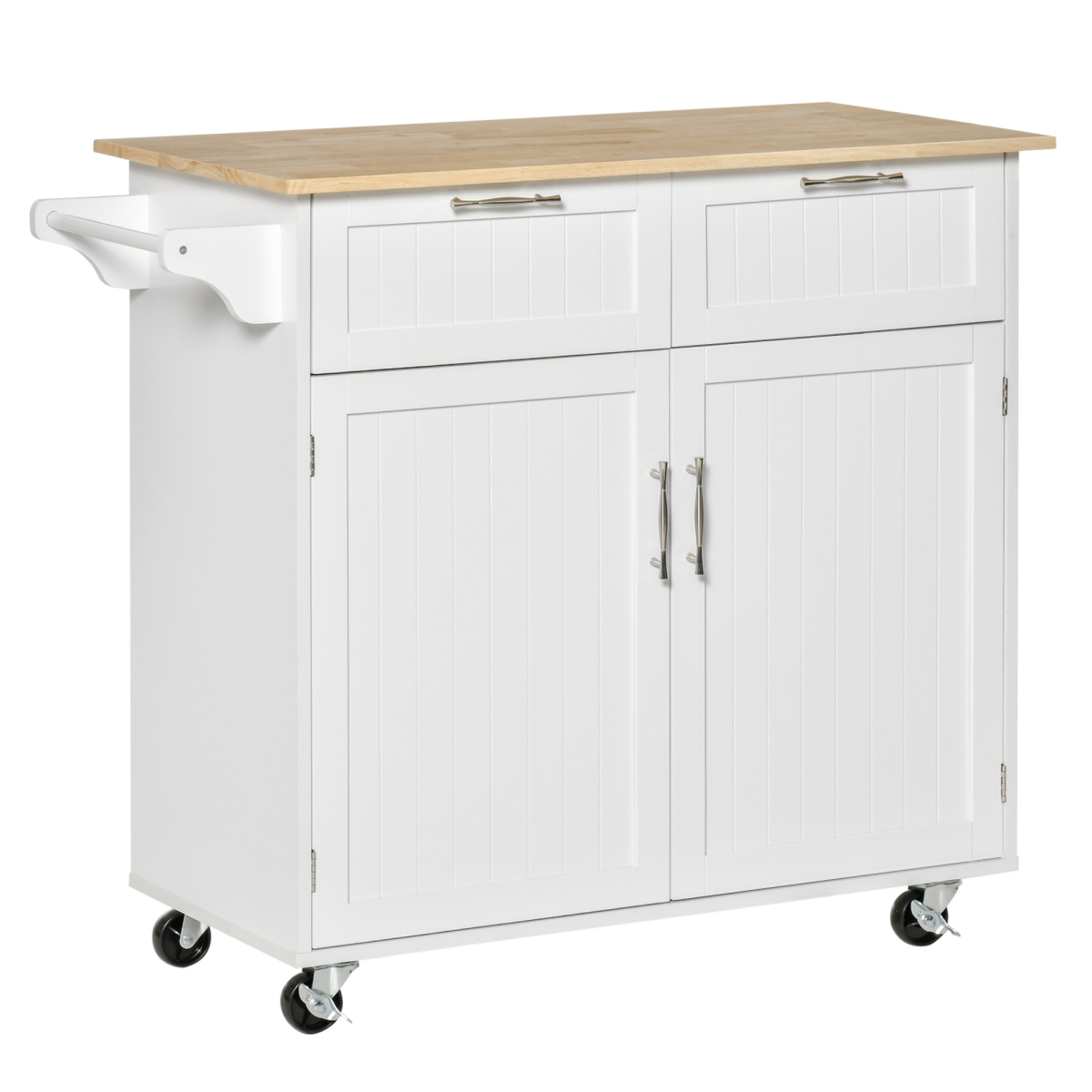 Versatile White Rolling Kitchen Cart with Adjustable Shelves & Spacious Storage
