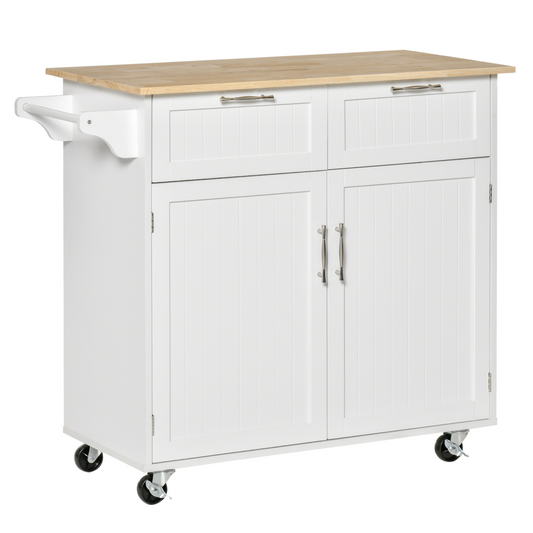 Versatile White Rolling Kitchen Cart with Adjustable Shelves & Spacious Storage
